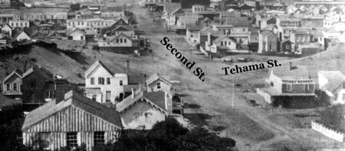 Corner of 2nd and Tehama Streets, 1856