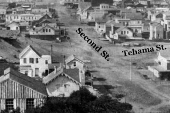 Corner of 2nd and Tehama Streets, 1856