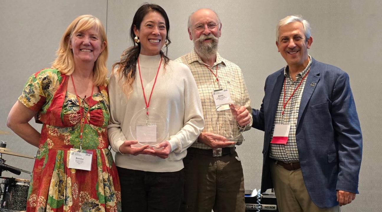 Dr. Bonnie Clark (award nominator), Dana Shew (ASC Interim Director), Adrian Praetzellis (former ASC Director), and Dr. Rich Veit (President of the SHAs) at the SHA Awards Banquet, Detroit, January 2026.