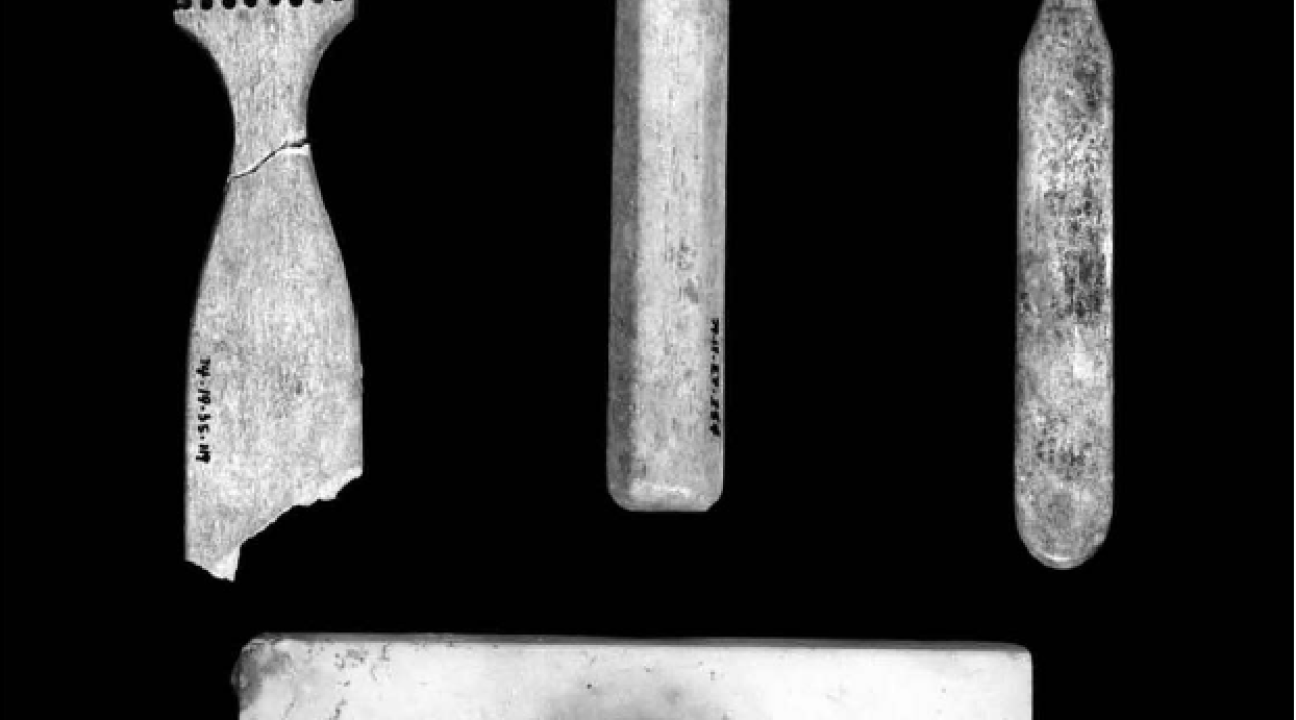 Bone brushes and marble washstand attachment
