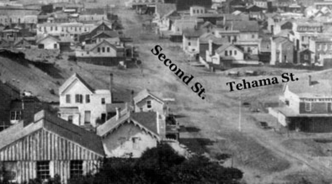 Corner of 2nd and Tehama Streets, 1856