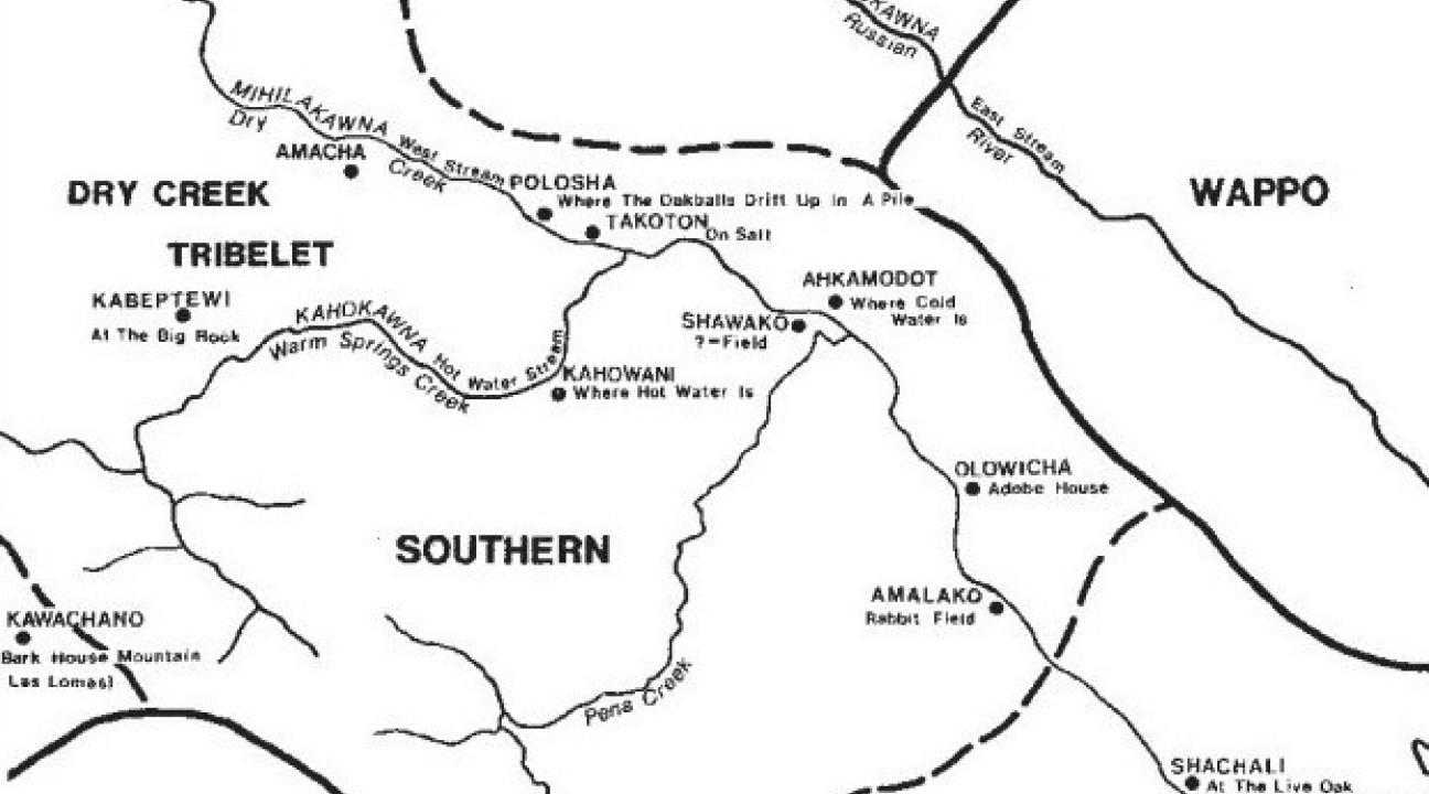 alt="Pomoan place names in the Lake Sonoma Area"
